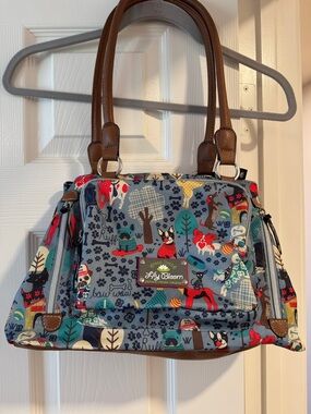 Lily Bloom Gray Multi-Color Animal Print Shoulder Bag with Brown Handles